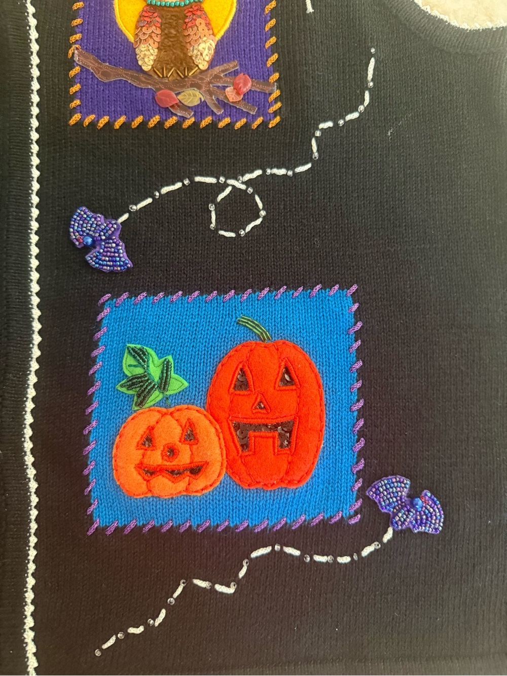 Marisa Christina Black Halloween Vest with Pumpkin & Owl Appliqués - Picture 3 of 9